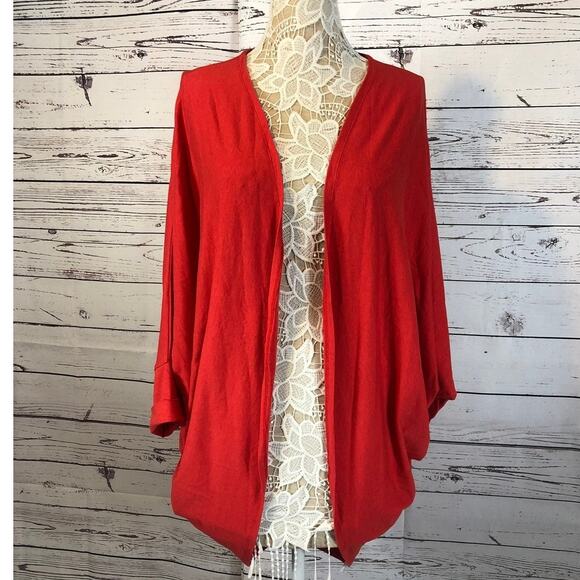 WONDERLUSH Layers by Lizden Knit Jersey Cocoon Cardigan red size medium to large - Picture 3 of 10